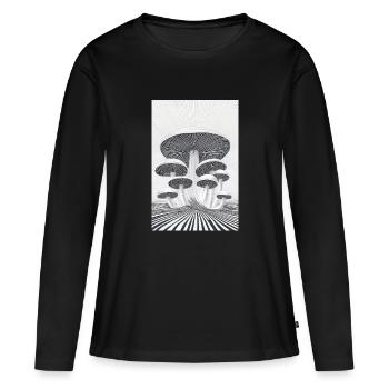 Forêt de champignons optiques - T-shirt manches longues Premium bio Femme - noir - Devant - Julia (174cm)