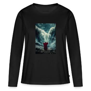 Séparer la mer avec la puissance - T-shirt manches longues Premium bio Femme - noir - Devant - Julia (174cm)