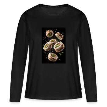 Explosion de rouleaux de sushi au sésame - T-shirt manches longues Premium bio Femme - noir - Devant - Julia (174cm)
