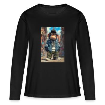 Singe urbain avec style urbain - T-shirt manches longues Premium bio Femme - noir - Devant - Julia (174cm)