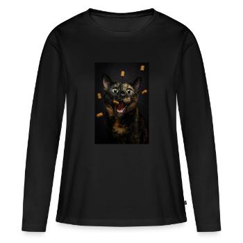 Excited Cat Loves Treats - Women's Premium Organic Long Sleeve Shirt - black - Front - Julia (174cm)