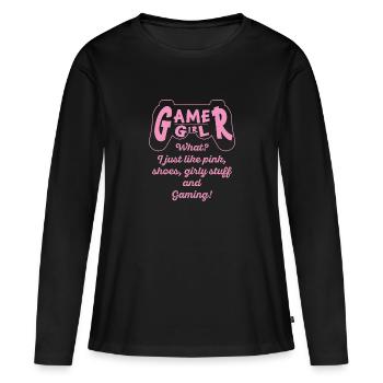 Gamer Girl I Like Pink, Shoes and Gaming - Women's Premium Organic Long Sleeve Shirt - black - Front - Julia (174cm)