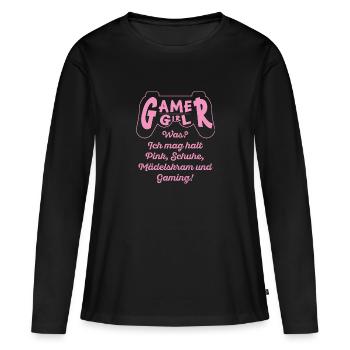 Gamer Girl I Like Pink, Shoes and Gaming - Women's Premium Organic Long Sleeve Shirt - black - Front - Julia (174cm)