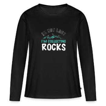 Ich bin nicht verloren, ich sammle Felsen - Frauen Premium Bio Langarmshirt - Schwarz - Vorne - Julia (174cm)