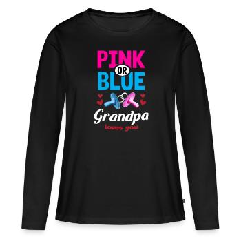 Grand-père rose ou bleu vous aime Gender Reveal Party - T-shirt manches longues Premium bio Femme - noir - Devant - Julia (174cm)
