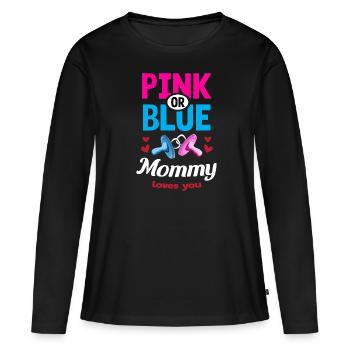 Maman rose ou bleue vous aime Gender Reveal Party - T-shirt manches longues Premium bio Femme - noir - Devant - Julia (174cm)