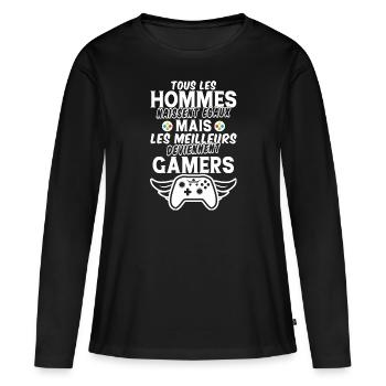 hommes naissent égaux meilleurs deviennent gamers - T-shirt manches longues Premium bio Femme - noir - Devant - Julia (174cm)
