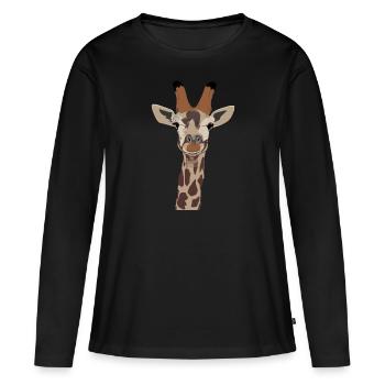 Portrait de girafe à tête de girafe - T-shirt manches longues Premium bio Femme - noir - Devant - Julia (174cm)