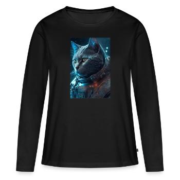 Chat dans l’espace - T-shirt manches longues Premium bio Femme - noir - Devant - Julia (174cm)