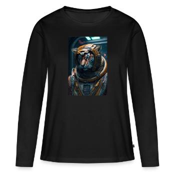 Tigres dans l’espace - T-shirt manches longues Premium bio Femme - noir - Devant - Julia (174cm)