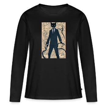 Les chats sont les meilleurs espions - T-shirt manches longues Premium bio Femme - noir - Devant - Julia (174cm)