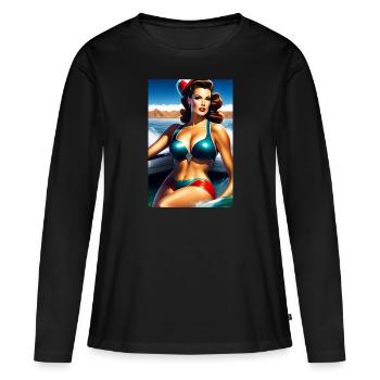 Pin Up Girl en botte - T-shirt manches longues Premium bio Femme - noir - Devant - Julia (174cm)