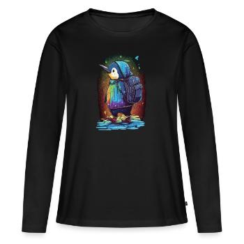 Penguin on the way to school - Women's Premium Organic Long Sleeve Shirt - black - Front - Julia (174cm)