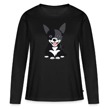Chiot chien heureux avec la langue tendue - T-shirt manches longues Premium bio Femme - noir - Devant - Julia (174cm)