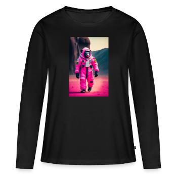 Un chimpanzé dans l’espace - T-shirt manches longues Premium bio Femme - noir - Devant - Julia (174cm)