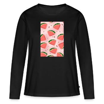 Tranches de pastèque - T-shirt manches longues Premium bio Femme - noir - Devant - Julia (174cm)