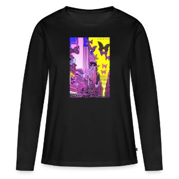 Sidback Unltd. - Métropole des papillons - T-shirt manches longues Premium bio Femme - noir - Devant - Julia (174cm)