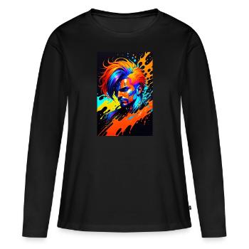 Art coloré Potrait Homme 1 - T-shirt manches longues Premium bio Femme - noir - Devant - Julia (174cm)