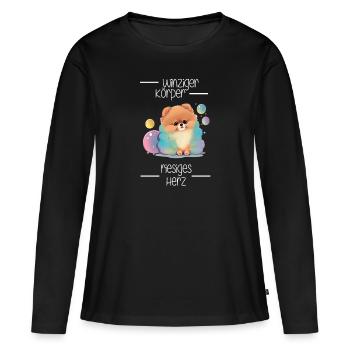 Zwergspitz Winziger Körper Riesiges Herz - Frauen Premium Bio Langarmshirt - Schwarz - Vorne - Julia (174cm)