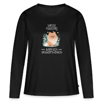 Zwergspitz: Winzig Flauschig und Unwiderstehlich - Frauen Premium Bio Langarmshirt - Schwarz - Vorne - Julia (174cm)