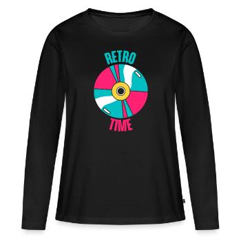 Temps rétro - T-shirt manches longues Premium bio Femme - noir - Devant - Julia (174cm)