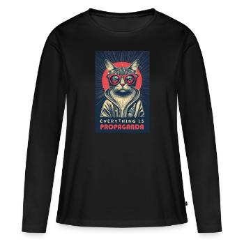 Tout est chat de propagande - T-shirt manches longues Premium bio Femme - noir - Devant - Julia (174cm)
