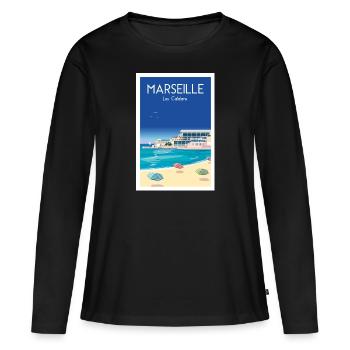 MARSEILLE LES CATALANS - T-shirt manches longues Premium bio Femme - noir - Devant - Julia (174cm)