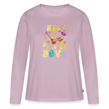 Hippie Rétro Amour Paix Comptine Design - T-shirt manches longues Premium bio Femme - rose poudré - Devant - Julia (174cm)
