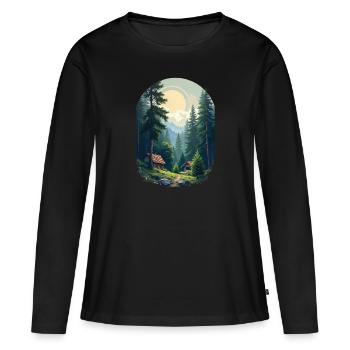 Cabane pixélisée dans les bois - T-shirt manches longues Premium bio Femme - noir - Devant - Julia (174cm)
