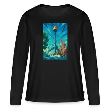 Sydney SYDNEY TOWER – Hauteur en harmonie - T-shirt manches longues Premium bio Femme - noir - Devant - Julia (174cm)