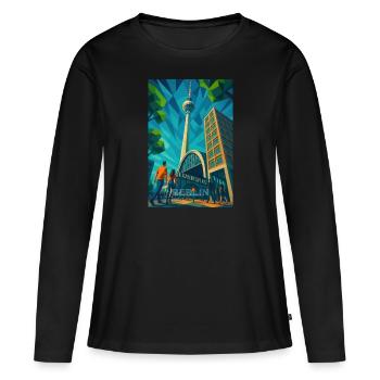 Berlin ALEXANDERPLATZ – Icône en mouvement - T-shirt manches longues Premium bio Femme - noir - Devant - Julia (174cm)