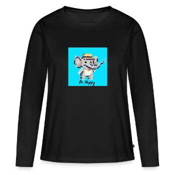 Soyez heureux éléphant - T-shirt manches longues Premium bio Femme - noir - Devant - Julia (174cm)