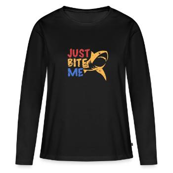 Beiß mich einfach - Frauen Premium Bio Langarmshirt - Schwarz - Vorne - Julia (174cm)