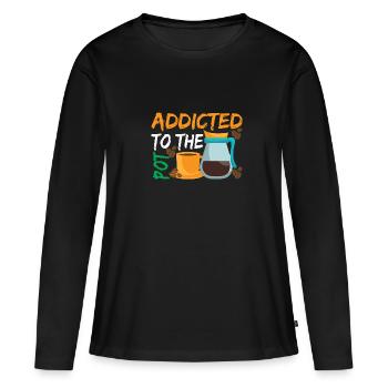 Süchtig nach The Pod Kaffee - Frauen Premium Bio Langarmshirt - Schwarz - Vorne - Julia (174cm)