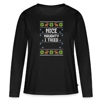 Sympa coquin j’ai essayé - T-shirt manches longues Premium bio Femme - noir - Devant - Julia (174cm)