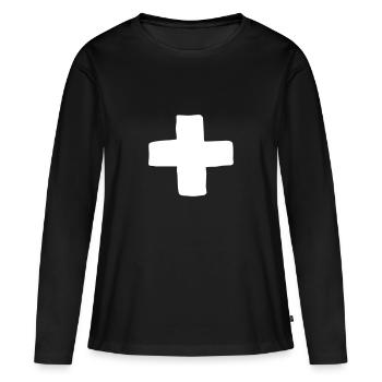 Plus Kreuz - Frauen Premium Bio Langarmshirt - Schwarz - Vorne - Julia (174cm)