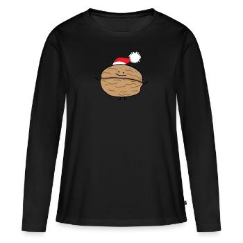 Walnuss als Weihnachtsmann - Frauen Premium Bio Langarmshirt - Schwarz - Vorne - Julia (174cm)