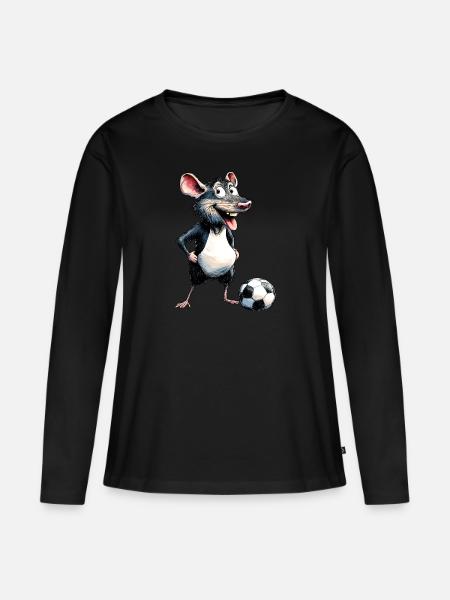 Ratte Fussballer - Frauen Premium Bio Langarmshirt - Schwarz