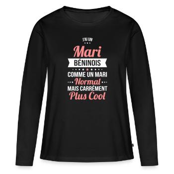 J'ai un mari Béninois plus cool - T-shirt manches longues Premium bio Femme - noir - Devant - Julia (174cm)