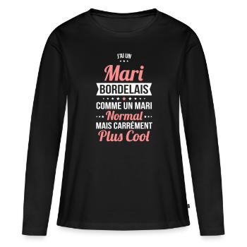 J'ai un mari Bordelais plus cool - T-shirt manches longues Premium bio Femme - noir - Devant - Julia (174cm)