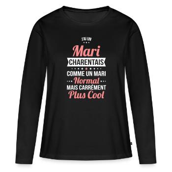 J'ai un mari Charentais plus cool - T-shirt manches longues Premium bio Femme - noir - Devant - Julia (174cm)