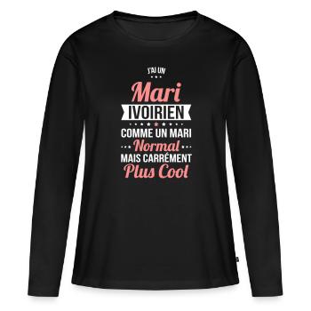 J'ai un mari Ivoirien plus cool - T-shirt manches longues Premium bio Femme - noir - Devant - Julia (174cm)