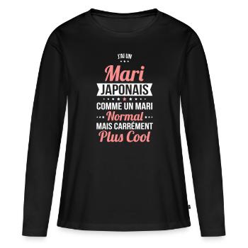 J'ai un mari Japonais plus cool - T-shirt manches longues Premium bio Femme - noir - Devant - Julia (174cm)
