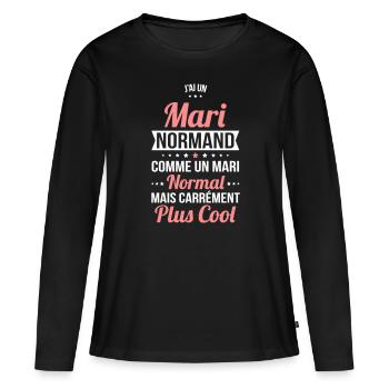 J'ai un mari Normand plus cool - T-shirt manches longues Premium bio Femme - noir - Devant - Julia (174cm)