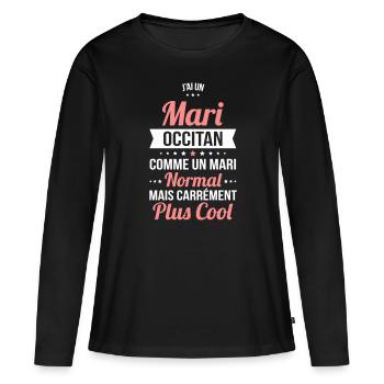 J'ai un mari Occitan plus cool - T-shirt manches longues Premium bio Femme - noir - Devant - Julia (174cm)
