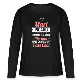 J'ai un mari Picard plus cool - T-shirt manches longues Premium bio Femme - noir - Devant - Julia (174cm)