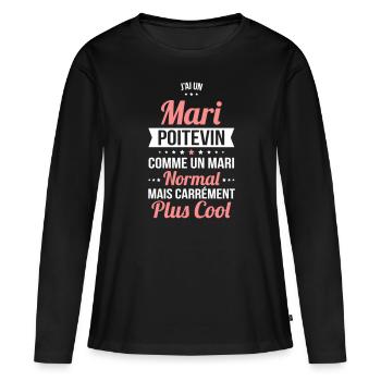 J'ai un mari Poitevin plus cool - T-shirt manches longues Premium bio Femme - noir - Devant - Julia (174cm)