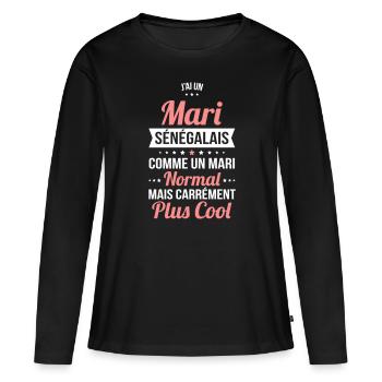 J'ai un mari Sénégalais plus cool - T-shirt manches longues Premium bio Femme - noir - Devant - Julia (174cm)