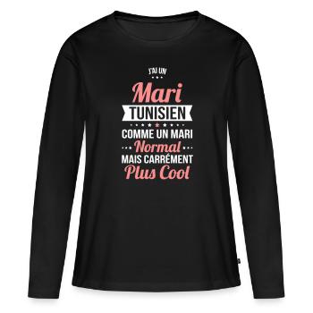 J'ai un mari Tunisien plus cool - T-shirt manches longues Premium bio Femme - noir - Devant - Julia (174cm)