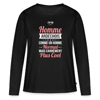 J'ai un homme Ardéchois plus cool - T-shirt manches longues Premium bio Femme - noir - Devant - Julia (174cm)